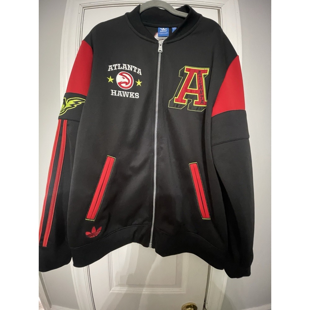 Adidas Atlanta Hawks Jacket Mens Large Lettermen Members Black Zip up NBA